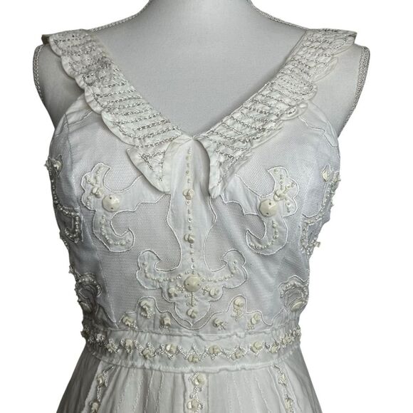 Vintage Sue Wong Dress 4 Ivory Beaded Lace Trim Cottagecore Prairie Midi - Picture 5 of 12